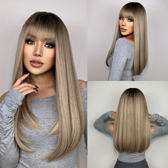 TSE tóc giả dài thẳng 24inch gió thẳng bang Top nhuộm đen Gradient tóc giả dài thẳng nâu Tóc Giả Thẳng LC6206-1