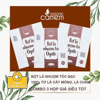 Combo 3 hộp bột lá nhuộm tóc Ogatic Màu Nâu ( Đen Ánh Nâu ) hộp 50g