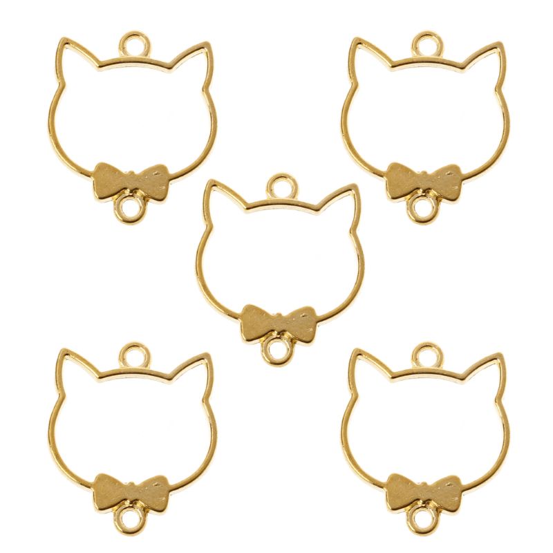 Khung kim loại đầu mèo đeo nơ màu gold làm móc khóa, đồ handmade resin