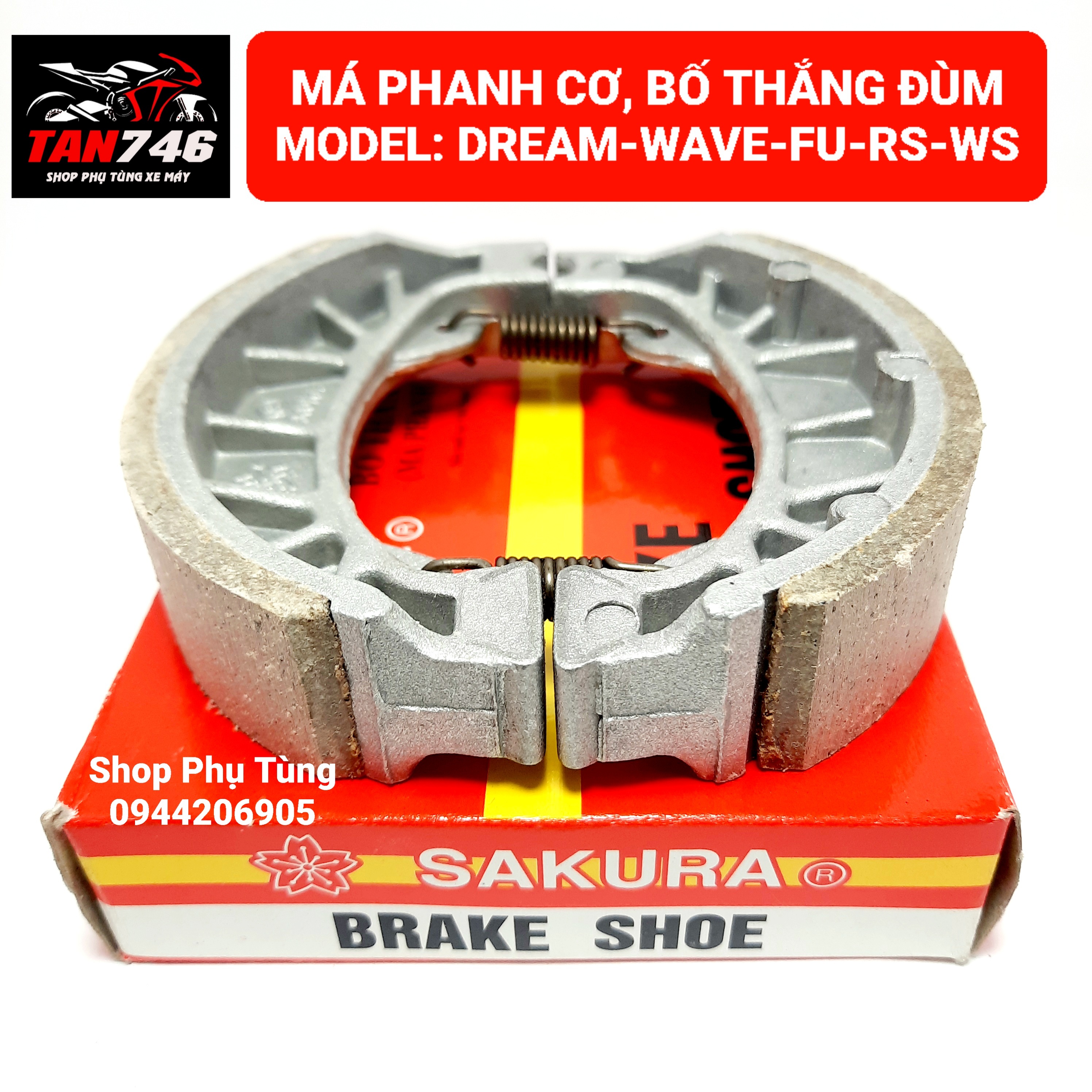 Má phanh cơ. Bố thắng đùm SAKURA cho Dream, Wave, Rs, Ws, Rsx, S110, Future, Blade, Và rất nhiều dòng xe số khác của Honđa và xe TQ.