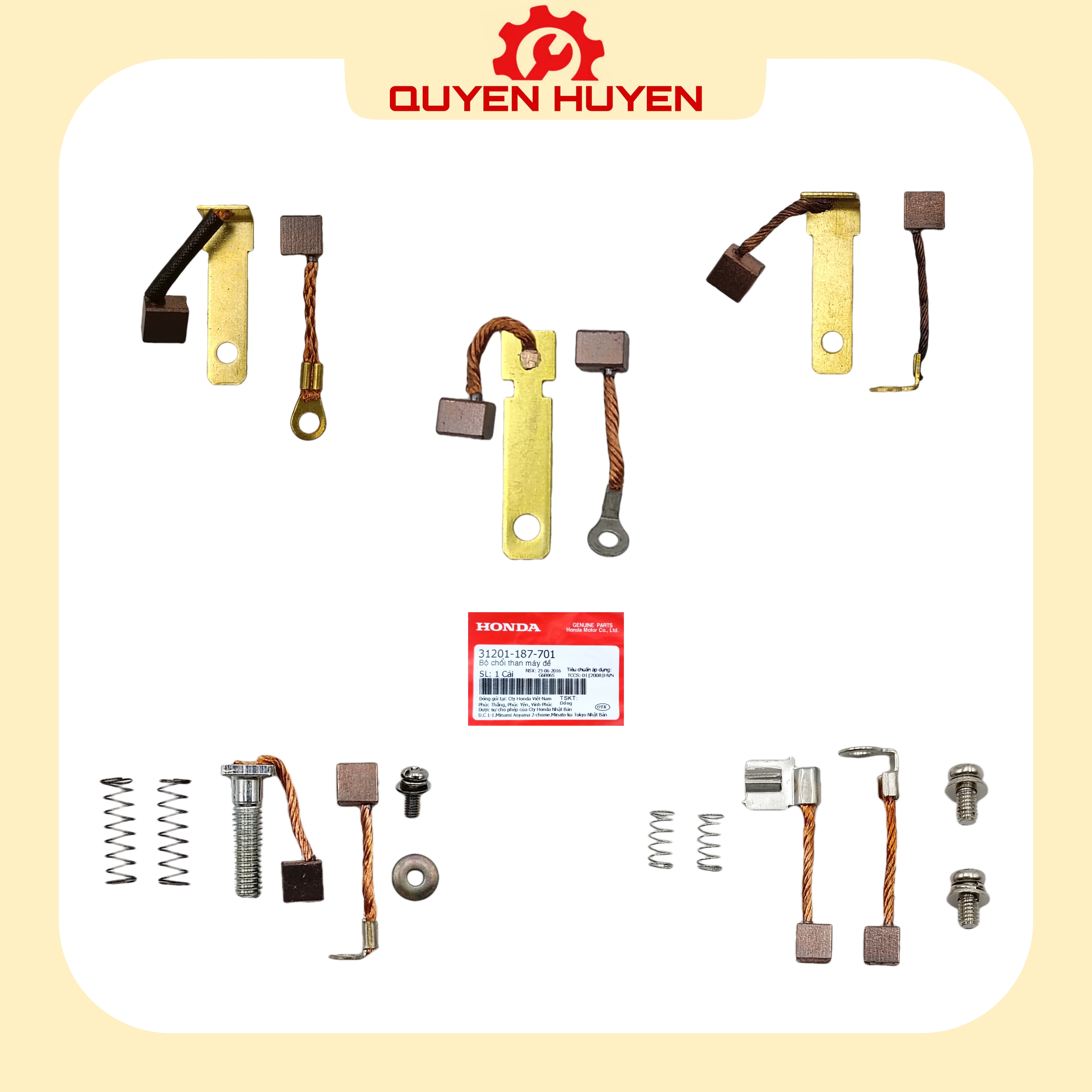 Bộ chổi than đề xe máy honda - yamaha - suzuki - dream, wave, cub, future neo, jupiter, sirius, viva, angle, sh, spacy