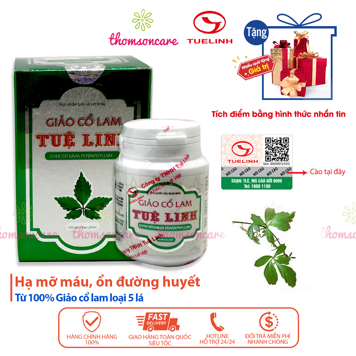 Giảo cổ lam Tuệ Linh - hỗ trợ giảm mỡ máu - Chính hãng dược Tuệ Linh