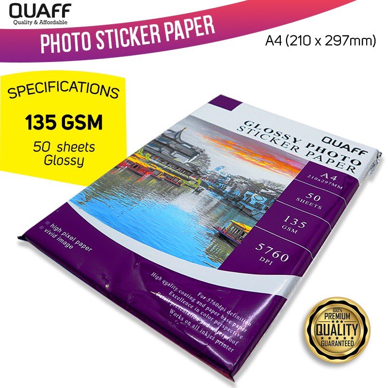 QUAFF Photo Sticker / Glossy Sticker / Sticker Paper 90GSM / 135GSM (20sheets / pack) A4