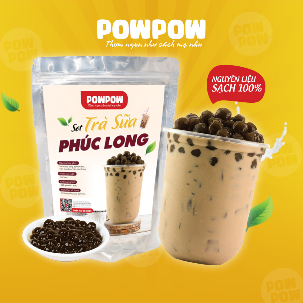 Trà sữa trân châu Phúc Long POWPOW nấu được 15 - 20 ly 500 gram (Tặng chai 330 ml)