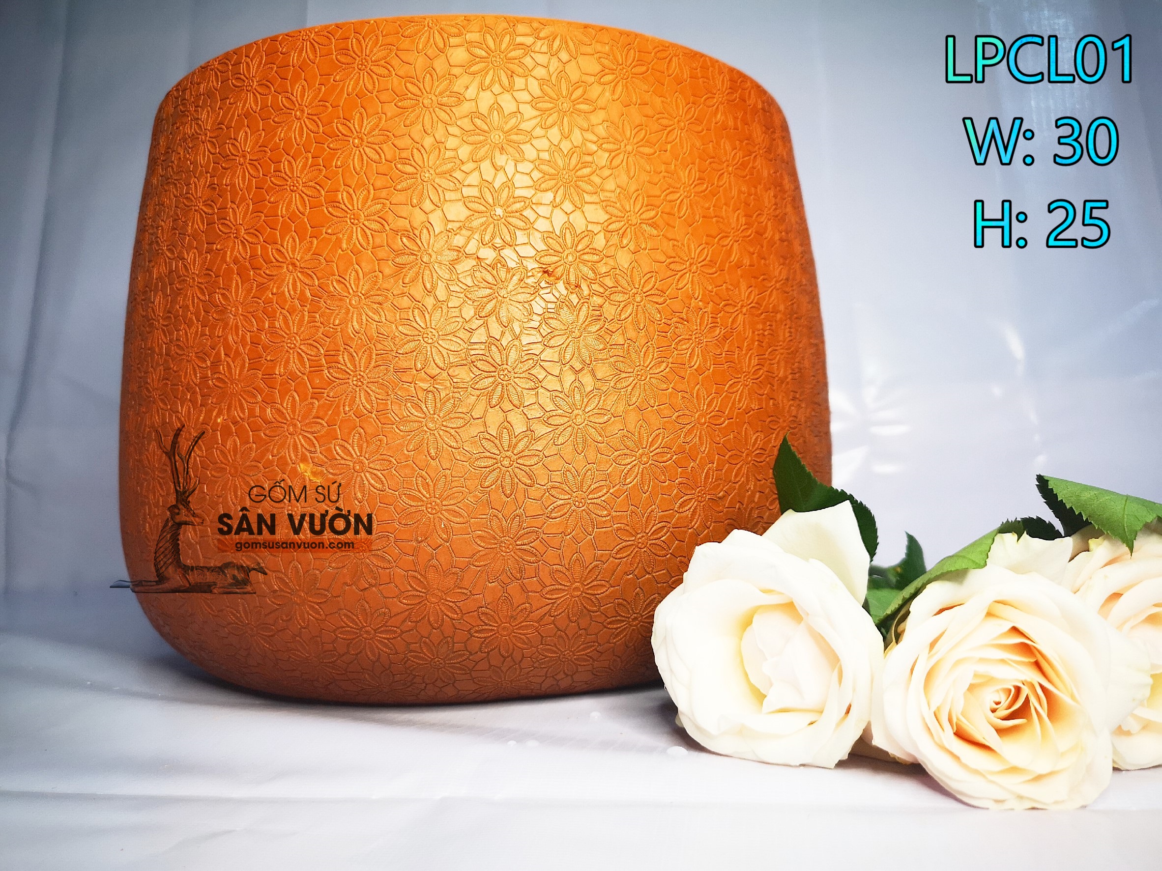 Chậu gốm đất nung kiểu NỒI VÂN HOA CÚC size 30cm LPCL01 (1 cái) - Màu gốm đỏ , chậu trồng cây, gốm sứ sân vườn Bình Dương