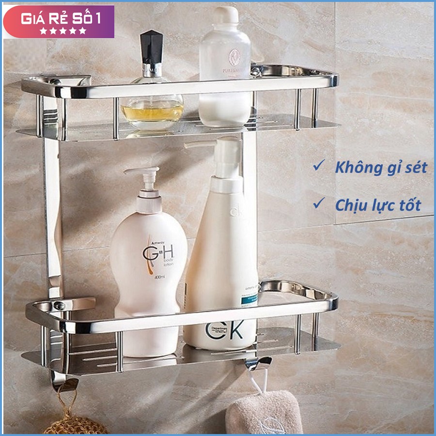 Kệ chữ nhật nhà tắm inox 2 tầng