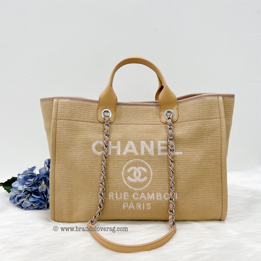CHANEL 22C Orange Claire Beige Deauville Tote Peach Large Shopping Bag  Pouch NEW
