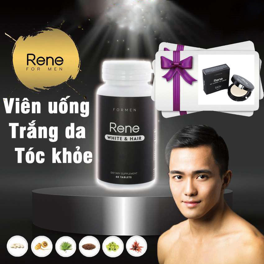 Viên uống trắng da cho Nam Rene White & Hair [da trắng & tóc khỏe] Tặng kèm Phấn không khí cho Nam Rene Air Cushion SPF 50 PA+++