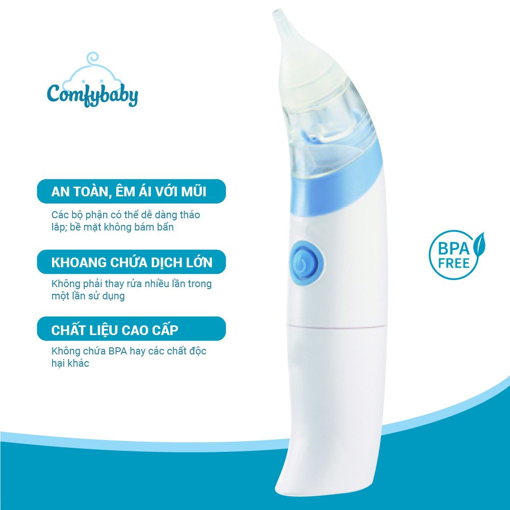 Máy hút mũi cho bé bằng điện - Máy hút mũi cho trẻ em từ sơ sinh với đầu hút silicon Comfybaby CF718 bảo hành 12 tháng