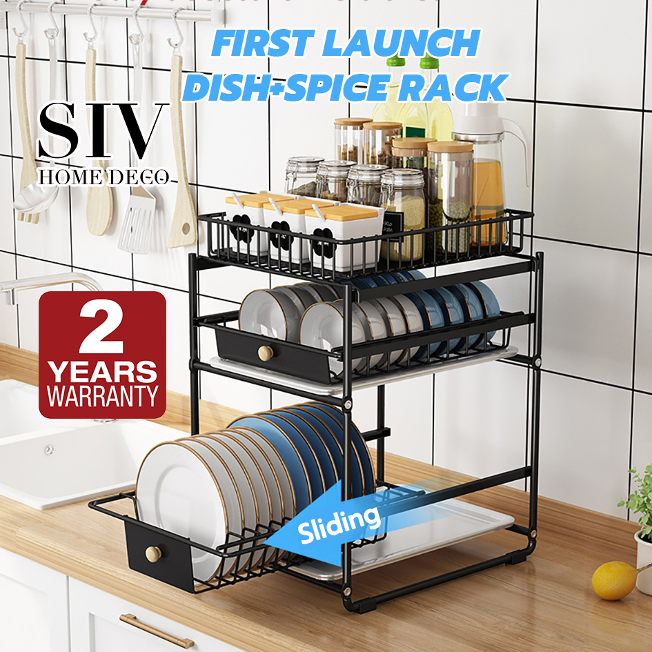 Gambar Murano 3 Tier Dish   Spice Rack Dish Drainer Drying Rack Kitchen Plate Organizer Storage Shelf