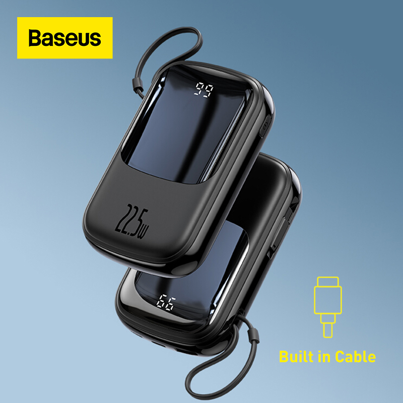  Baseus 22.5W Power Bank 20000mAh PD sạc nhanh Powerbank 10000mAh được tích hợp cáp Bộ sạc di động Bộ pin bên ngoài cho điện thoại 