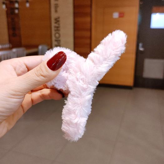 Kẹp tóc càng cua phối lông trơn phong cách Hàn quốc dễ thương