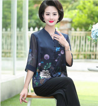 Bộ quần áo trung niên nữ / Bộ đồ ống rộng cho mẹ / Thời trang mùa hè cho mẹ U50 / Quần áo cho người trung niên