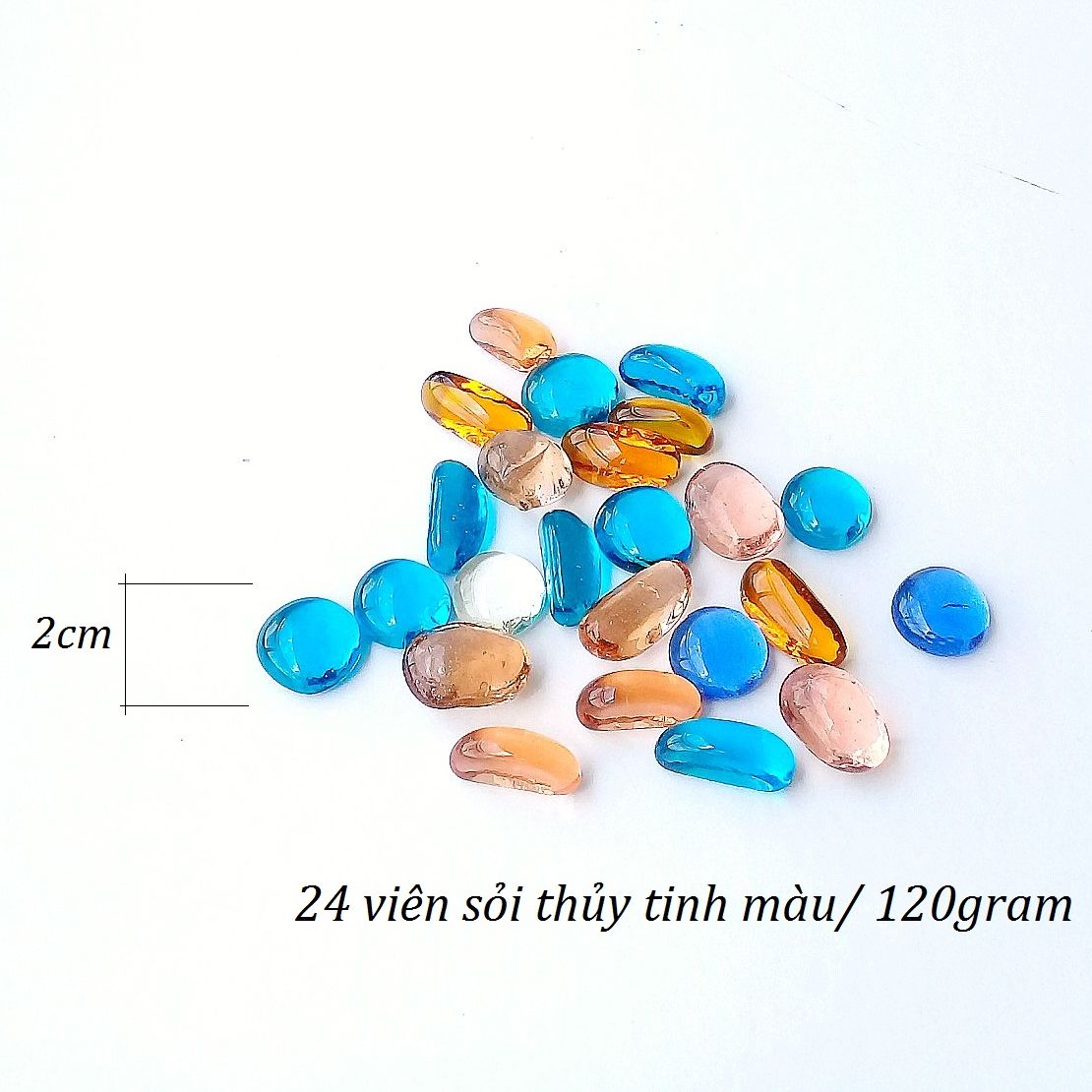 24 viên sỏi thủy tinh trang trí - đá thủy tinh nhiều màu - tiểu cảnh
