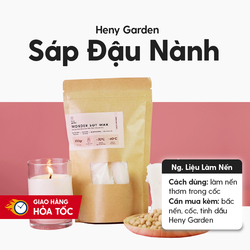 Sáp Đậu Nành Làm Nến Thơm Tặng Kèm Bấc HENY GARDEN, Nguyên Liệu Làm Nến Thơm Handmade Tại Nhà