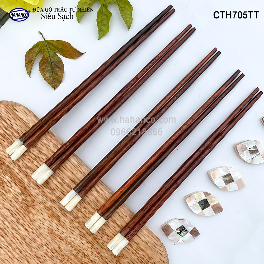 10 đôi Đũa gỗ Trắc tròn đầu ốc xà cừ Singapore - Tặng kèm hộp đẹp (CTH705TT) Chopsticks of HAHANCO