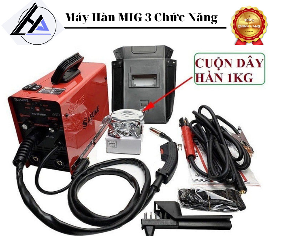 Máy hàn Mig SASUKE 200 tặng kèm 2 cuộn hàn không cần khí - mini không dùng khí 3 chức năng --Bảo hành 12 tháng