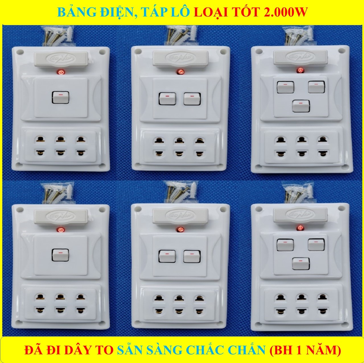 Bảng điện nổi, Táp lô điện 2000W CAO CẤP (BH 1 NĂM) + 1/2/3 Công tắc + Đi dây TO sẵn sàng đầy đủ + Bộ ốc vít lắp đặt (bộ 1 sản phẩm)