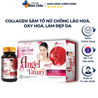 Collagen Angel Luxury Vital Pharma - Sâm tố nữ Glutathion tăng cường nội tiết tố,chống lão hóa - Hộp 2 lọ/ 60 viên