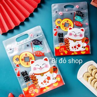 Túi ZIP MÈO CHIÊU TÀI vẫy tay Thần Tài May Mắn TRONG MỜ đựng 200g-400g bánh kẹo - Bí đỏ shop Bao bì Nguyên liệu dụng cụ làm bánh