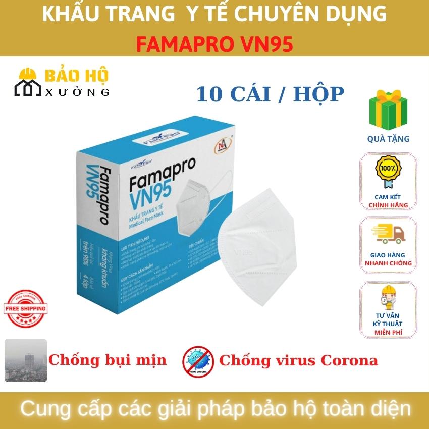 [Freeship, kèm quà] Set hộp khẩu trang y tế kháng khuẩn 4 lớp cao cấp Famapro VN95 chính hãng tiêu chuẩn (10 cáihộp), chuyên dùng chống dịch, virus, vi khuẩn, giọt bắn, lọc bụi mịn, dùng trong công nghiệp và y tế