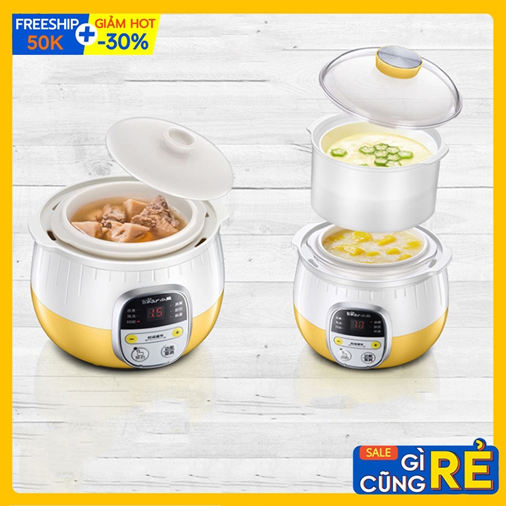 Nồi nấu cháo cho bé, ninh hầm cách thuỷ, có lồng hấp bear dung tích 0,8l