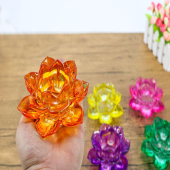 Đế nến hoa sen lưu ly phật giáo 7 cánh, cốc đựng nến thủy tinh nhiều màu sắc