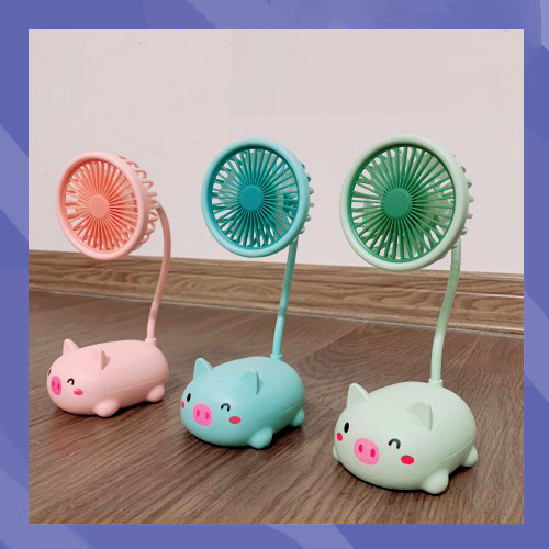 Quạt tích điện cầm tay mini, Quạt tích điện mini cầm tay để bàn có thể gấp gọn nhỏ gọn hình con lợn dễ thương