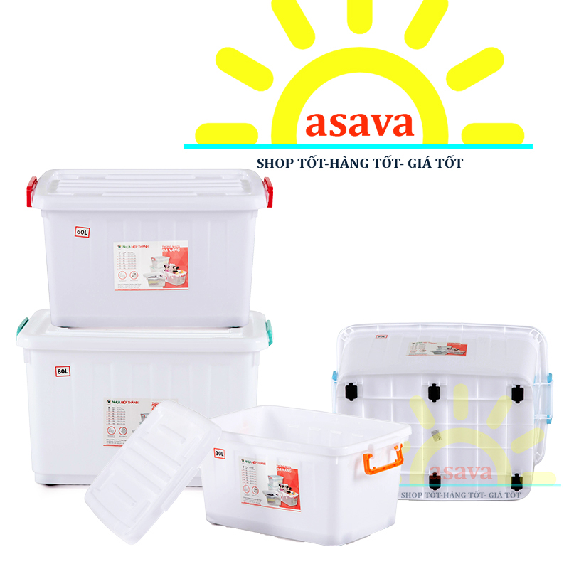 Thùng Nhựa Đựng Đồ Có Bánh Xe Các Loại: 30L, 60L, 80L 90L Nhựa Hiệp Thành- Gia Dụng Asava.