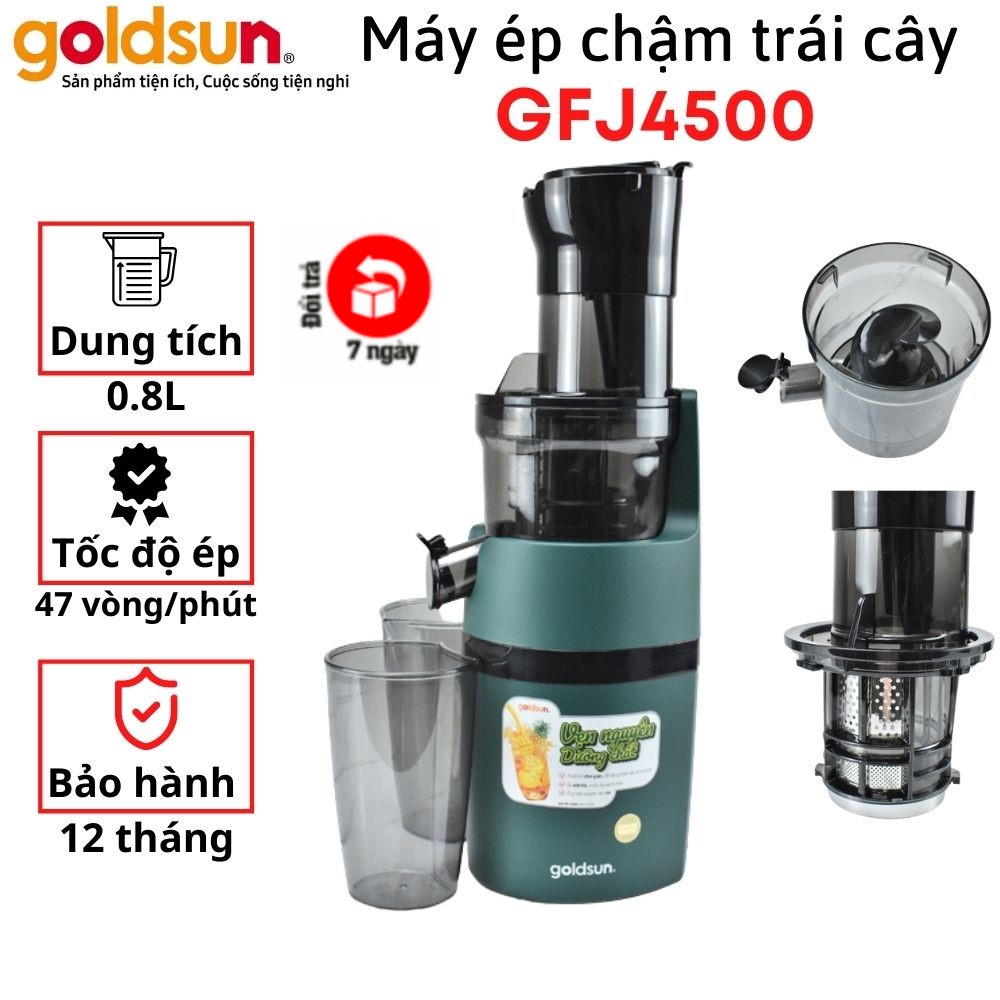 Máy ép chậm trái cây Goldsun GFJ4500 nguyên quả kiệt bã lên đến 98% công suất 200W - Hàng chính hãng