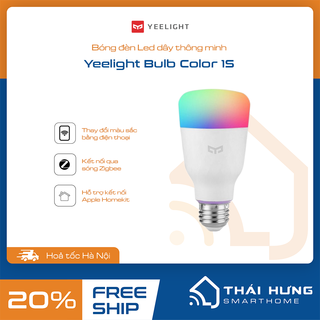 Đèn thông minh Yeelight Bulb W3 /1S Homekit 16 triệu màu điều khiển qua App, hỗ trợ Google, Alexa. Sử dụng App Yeelight hoặc Mi Home