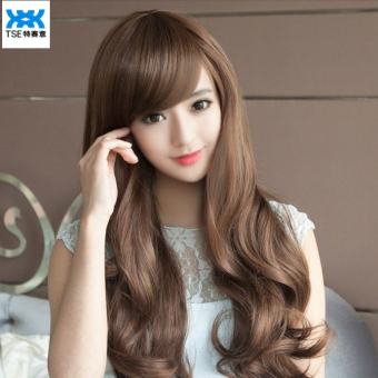 TSE Tóc Giả của phụ nữ Tóc Xoăn Dài với mái tóc xéo, mái tóc dài với sóng lớn, Fluffy và tự nhiên dễ thương Linen TRIM Tóc Giả DX-327-2