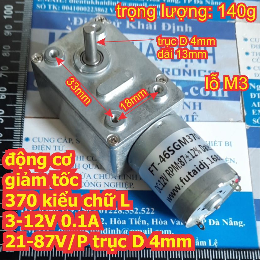 động cơ giảm tốc 370 kiểu chữ L 3-12V 0.1A 21-87V/P trục D 4mm kde4572