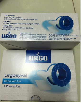 Băng keo lụa urgo syval. hộp / 12 cuộn, size 2,5 cm x 5 m.