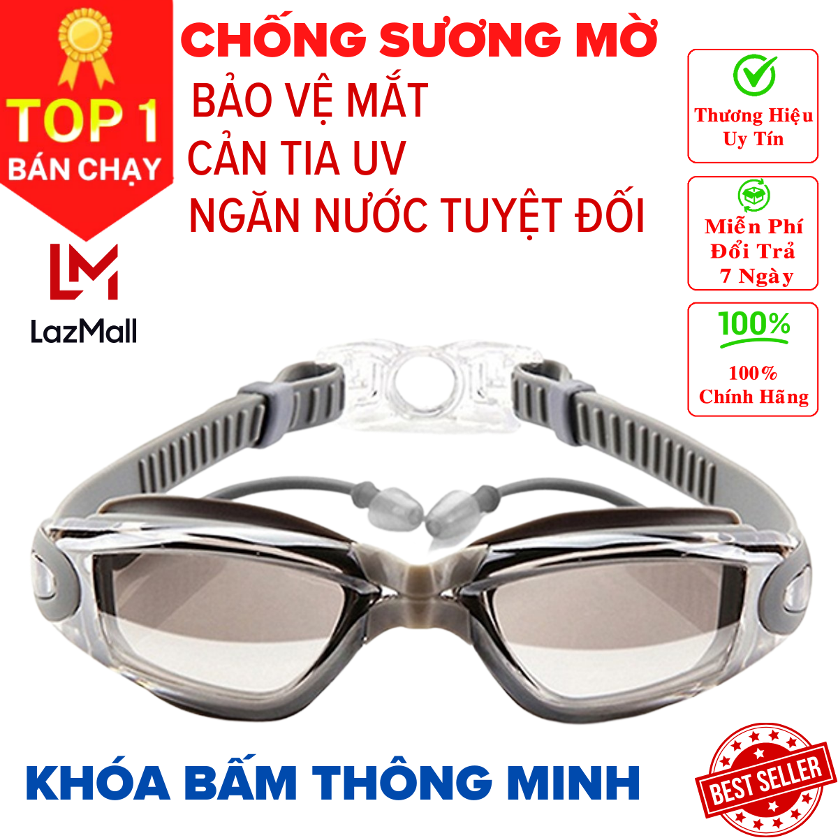 [Bảo hành 12 tháng - hãng chính hãng] kính bơi nam nữ, kính bơi có bịt tai tráng gương - Chống tia UV, kính bơi chống sương mù - miDoctor