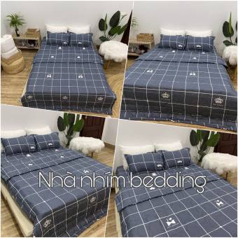 Bộ Chăn Ga Gối Hè Thu 5 Món kẻ trắng xám Cotton Poly ( Gồm 1 Chăn Hè, 1 ga bo chun,2 vỏ gối nằm và 1 vỏ gối ôm)