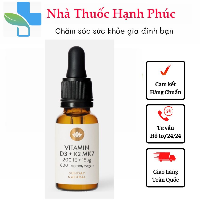 [Ưu đãi Giá Sốc]Vitamin D3 K2 Mk7 Sunday Natural 20ml Đức-Bổ sung Vitamin D3 K2 MK7,Phát triển chiều cao,Giúp xương chắc khỏe-NT-Hạnh Phúc 2