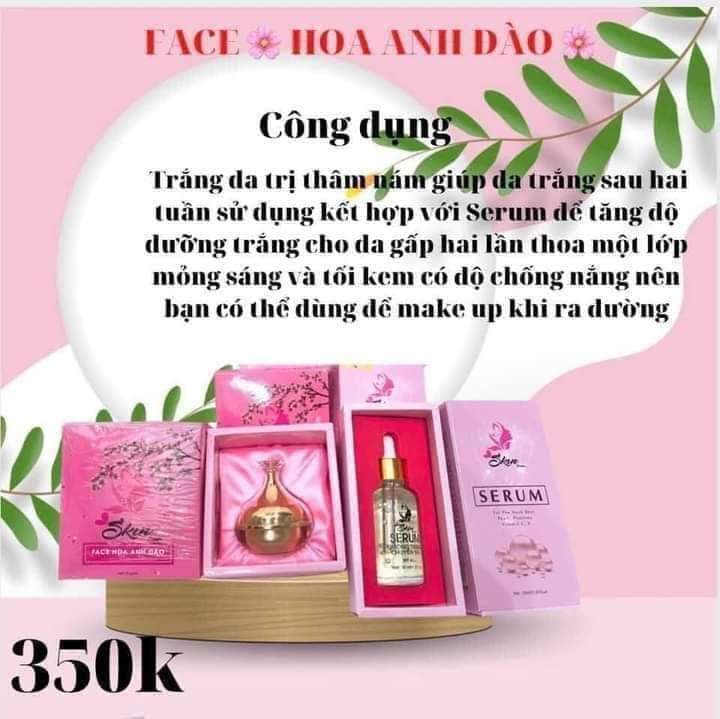 Bộ đôi xoá nám,tàn nhang (serum skin 30ml+ kem face anh đào)(tặng 1set 100c tăm bông)