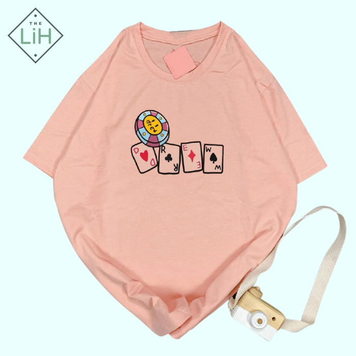 Áo phông unisex tay lỡ cực dễ thương in hình lá bài