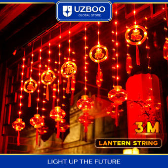 Trang trí năm mới Đèn lồng trung quốc uzboo Lễ Hội Mùa Xuân đèn lồng chuỗi lễ kỷ niệm Fu nhân vật đèn lồng đỏ Rèm trang trí dây đèn màu đỏ Trung Quốc đèn lồng đỏ đèn lồng treo