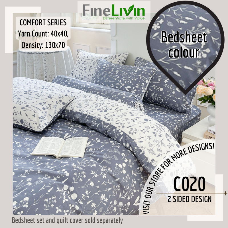Finelivin QUEEN/KING Pure Cotton Fitted Bedsheet Set