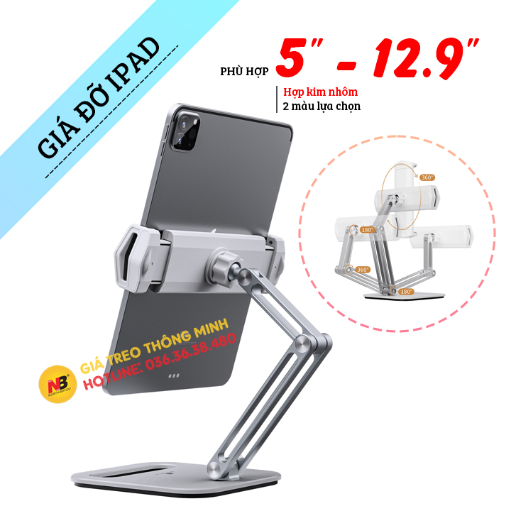 Giá đỡ Ipad Iphone Galaxy Tab P47 dạng kẹp máy tính bảng tablet xoay 360 độ - Chuyên dụng cho học sinh học Online