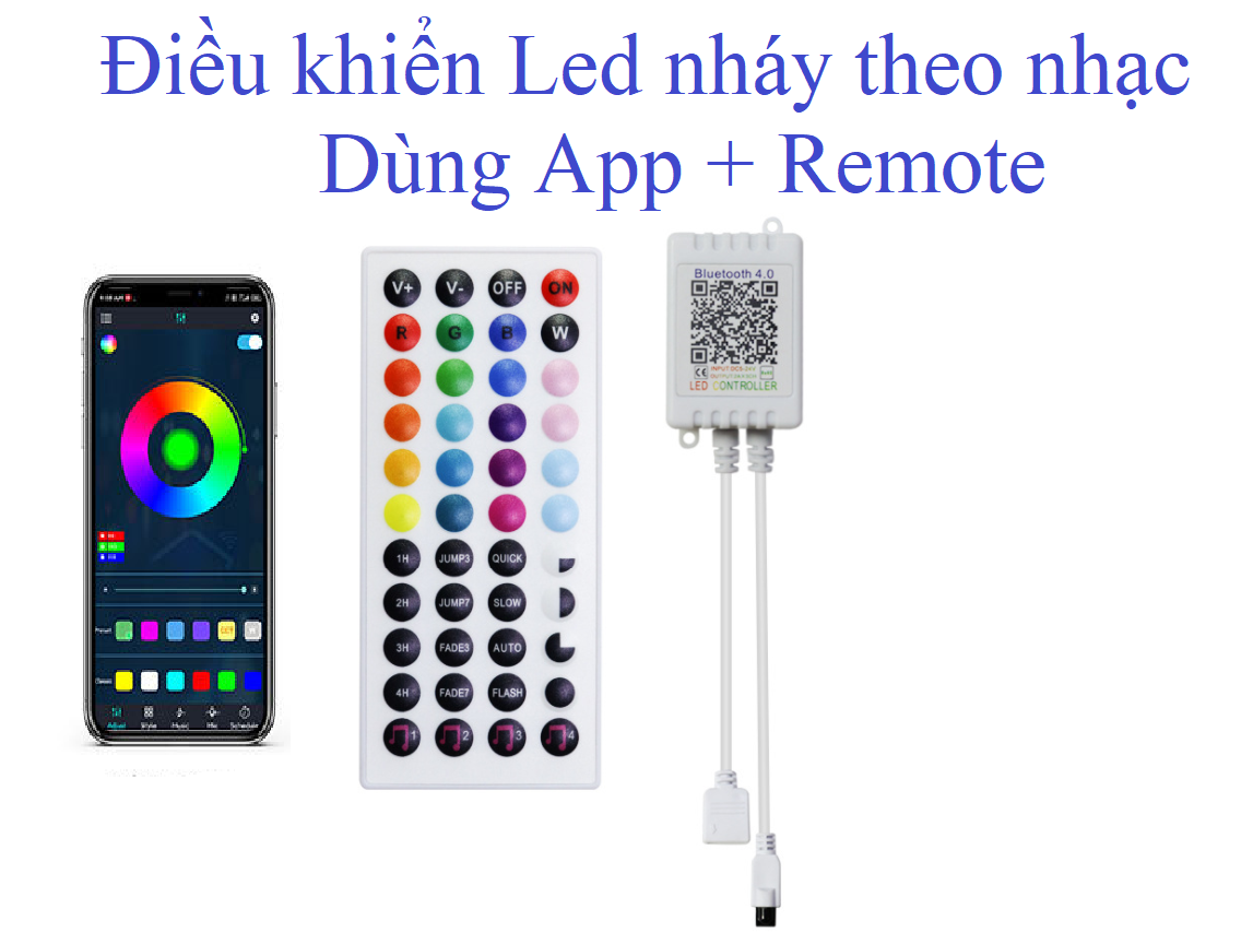 Mạch điều khiển Led RGB nháy theo nhạc, dùng APP kèm Remote