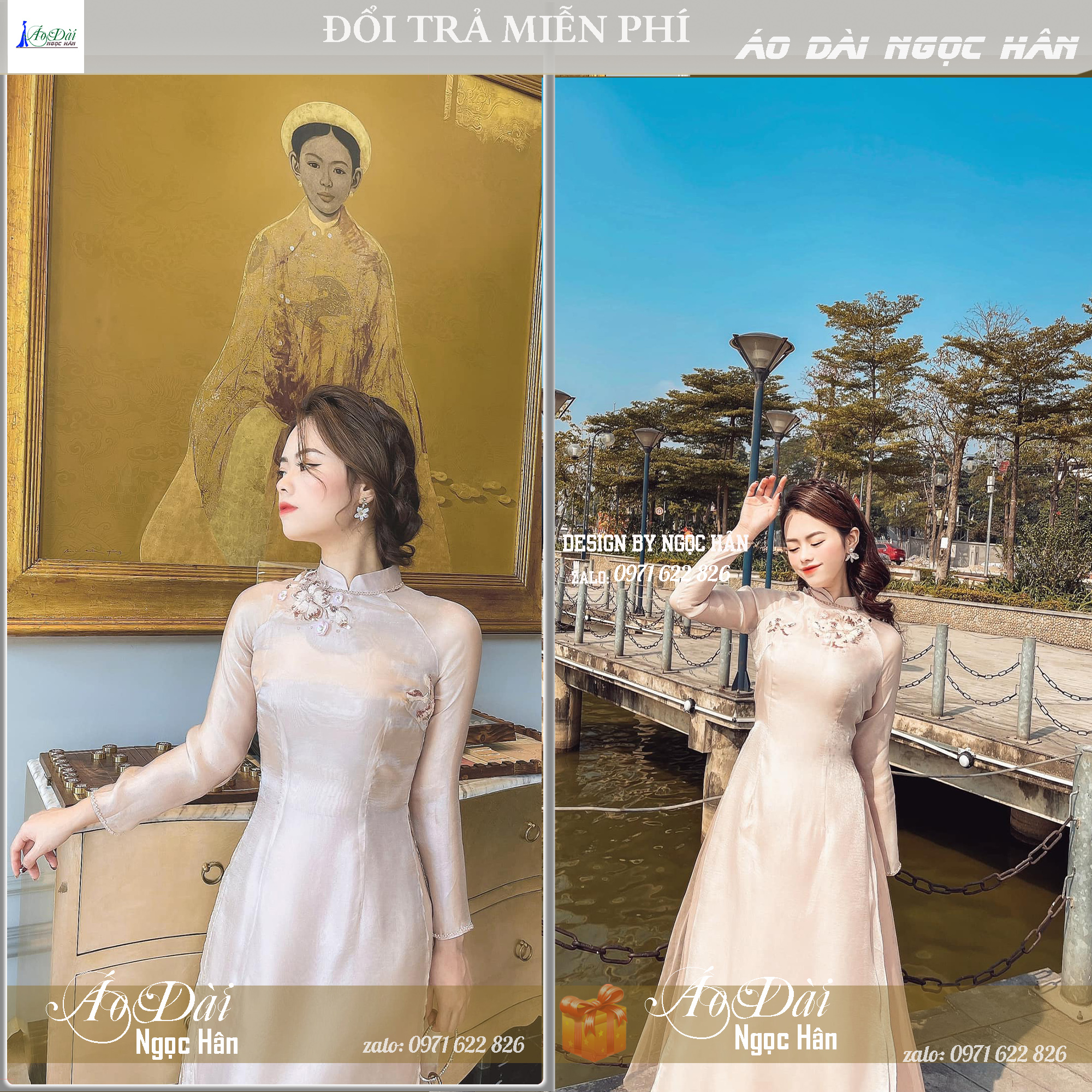 Áo dài cách tân nữ tay dài cổ cao in kết thủ công a39