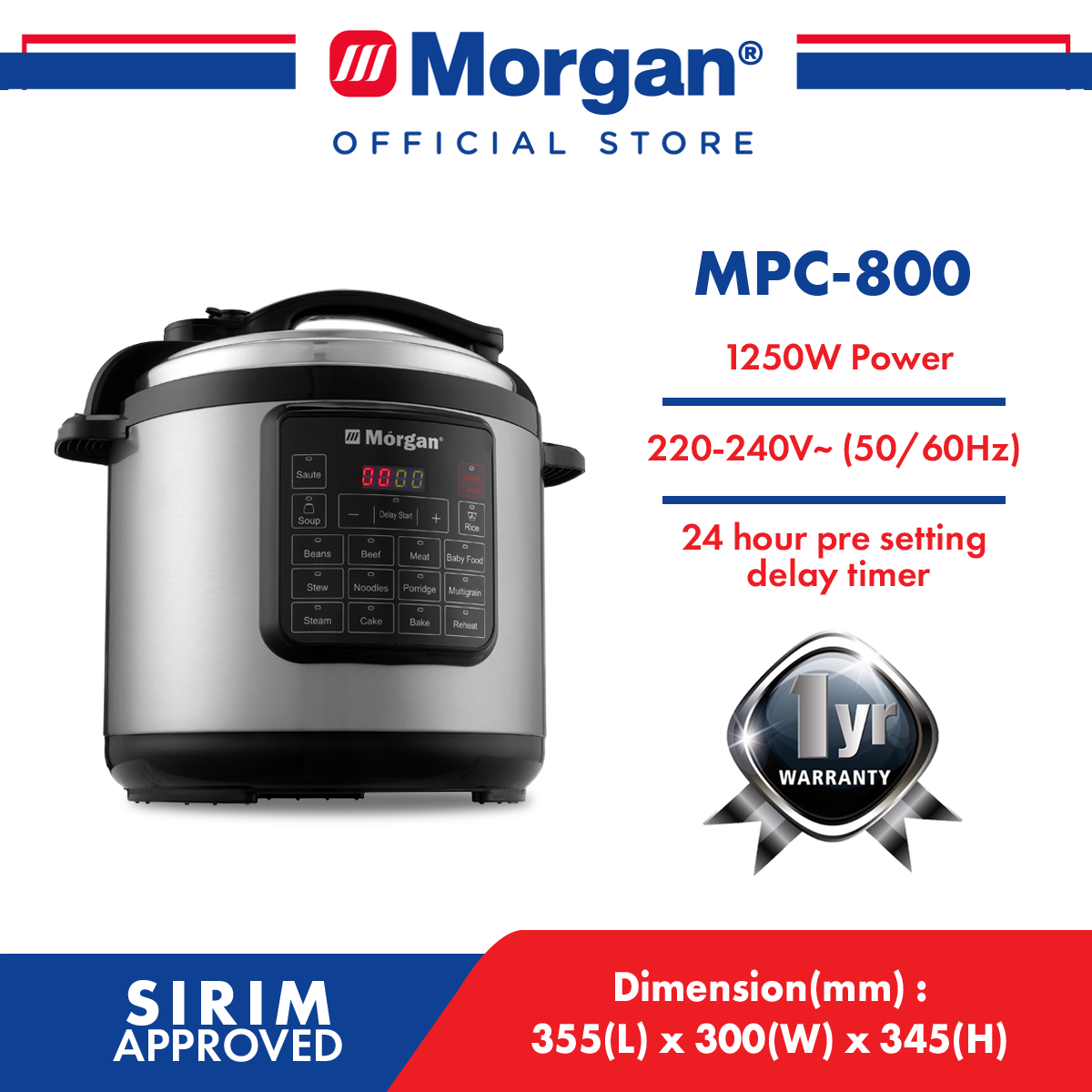 MORGAN MPC-800 ELECTRIC PRESSURE COOKER 8L