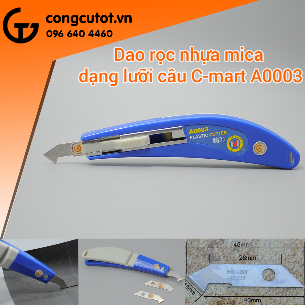 Dụng cụ cắt rọc nhựa mica C-mart A0003 TẶNG 02 lưỡi bên trong, lưỡi dao rọc móc câu C-MART A0003B