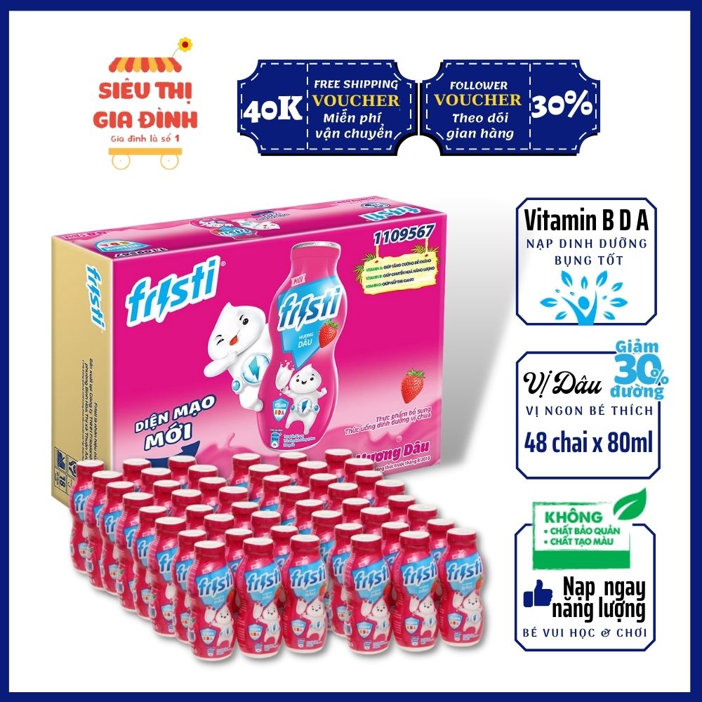 [MIỄN PHÍ VẬN CHUYỂN TOÀN QUỐC] Thùng sữa chua uống, sữa chua cho bé Fristi 80ml hương dâu chứa vitamin ADB,nạp dinh dưỡng bụng tốt cho bé sữa cô gái hà lan dutch lady sua chua uong fristi nuoc uong fristi tại siêu thị gia đình