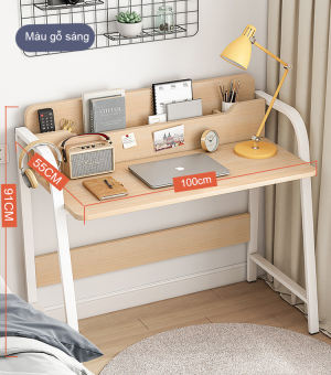 Bàn làm việc, bàn học kiểu Hàn chân sắt sơn tĩnh điện 3 lớp, mặt bàn gỗ MDF dày dặn có kệ sách để đồ dùng thông minh tiện