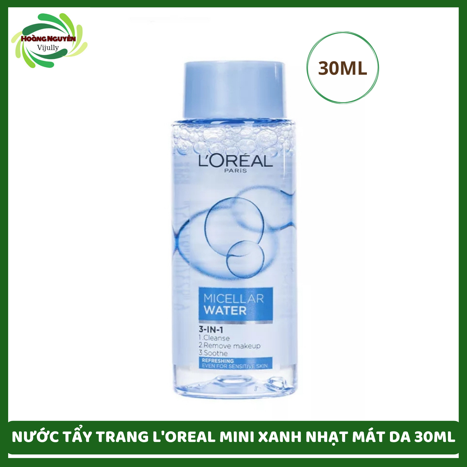 Nước tẩy trang làm sạch tươi mát 3 in 1 cho da dầu l'oreal micellar water refreshing