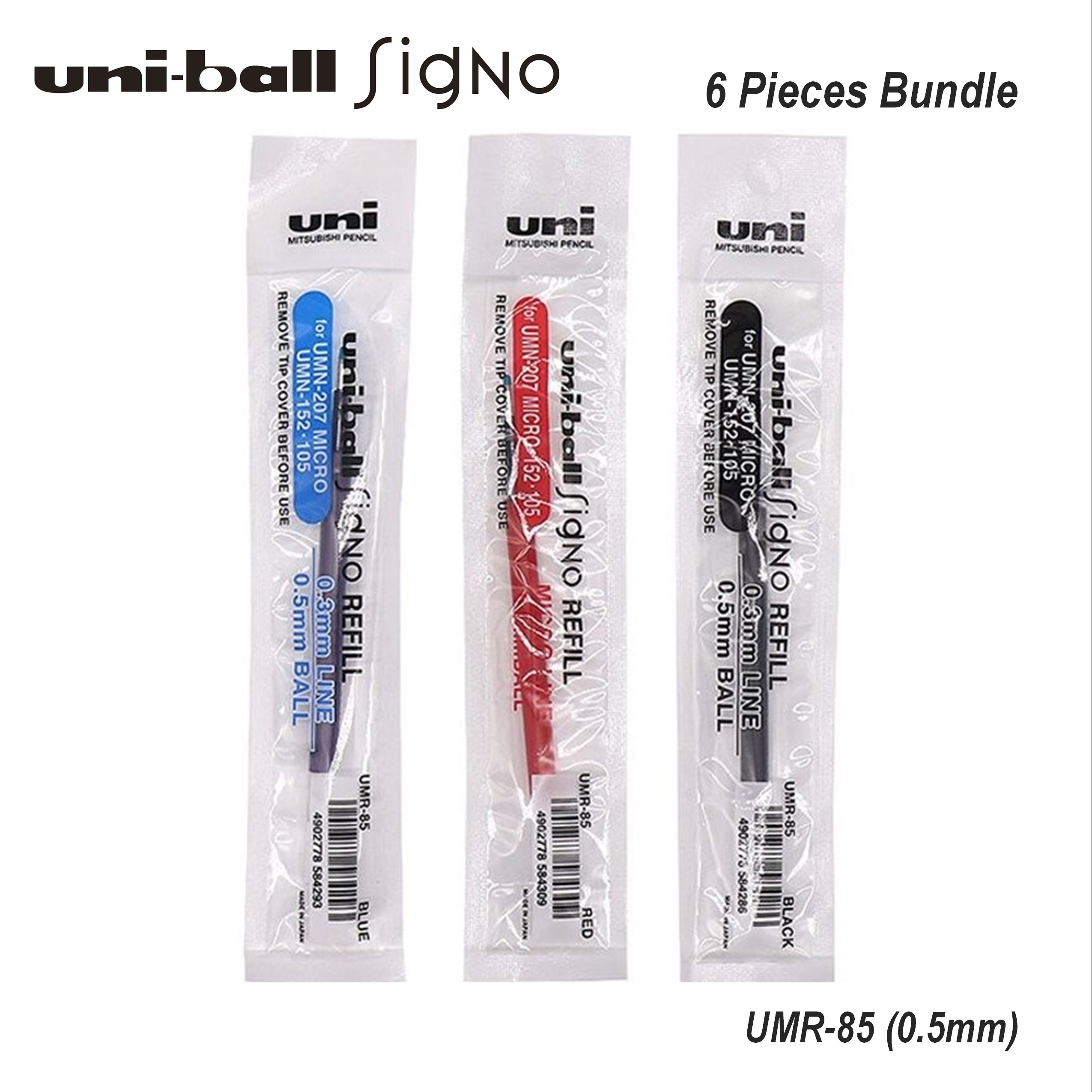 12-Pack Uni-ball UMR-85 Refill Cartridges | 0.5mm Micro Gel Pen Refills For UMN-207